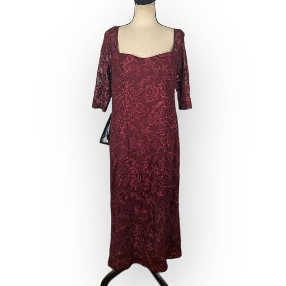JS Collections Elle Sweetheart Tea Length Dress Women's 10 Burgundy Midi NWOT - Picture 3 of 10